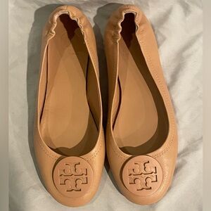 Tory Burch MINNIE Travel Ballet Flats Nappa Leather LIGHT OAK nude tan-Size 7.5